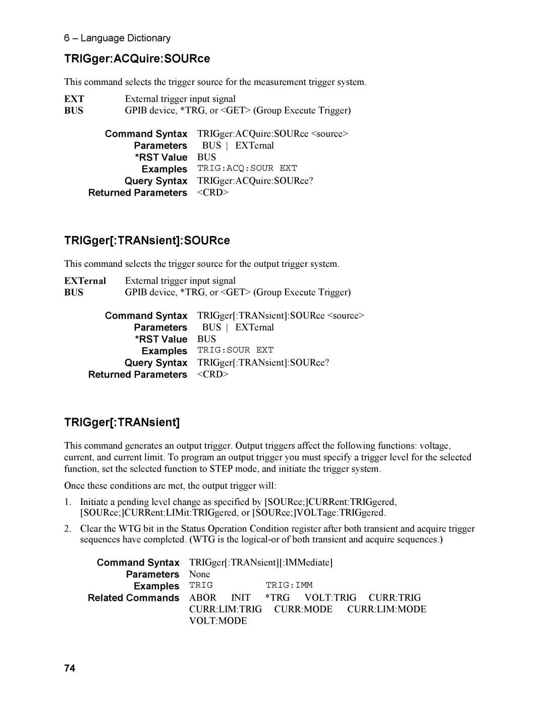 Agilent Technologies N3280A manual TRIGgerACQuireSOURce, TRIGgerTRANsientSOURce, RST Value, Returned Parameters 