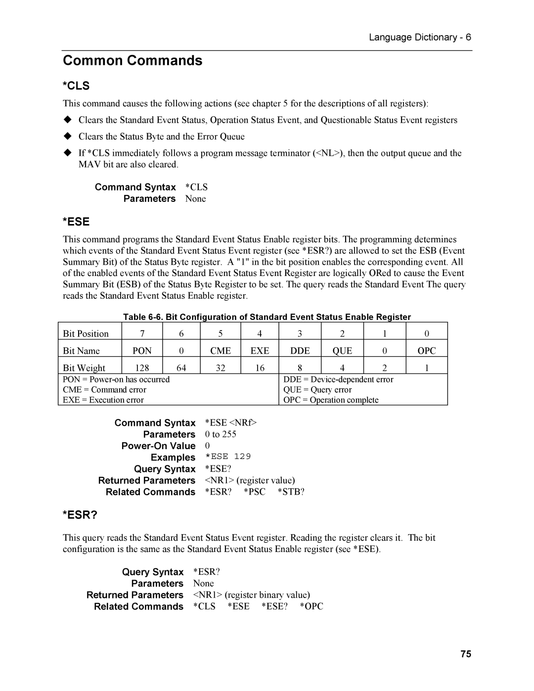 Agilent Technologies N3280A manual Common Commands, Command Syntax *CLS Parameters None, Parameters Power-On Value Examples 