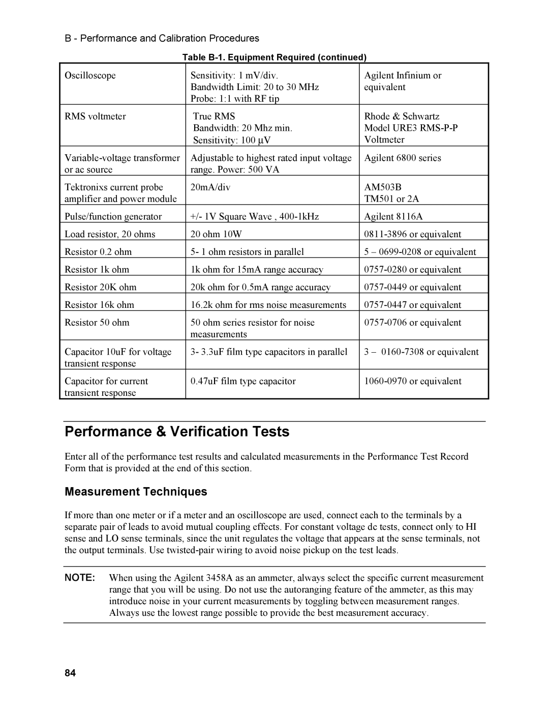 Agilent Technologies N3280A manual Performance & Verification Tests, Measurement Techniques 