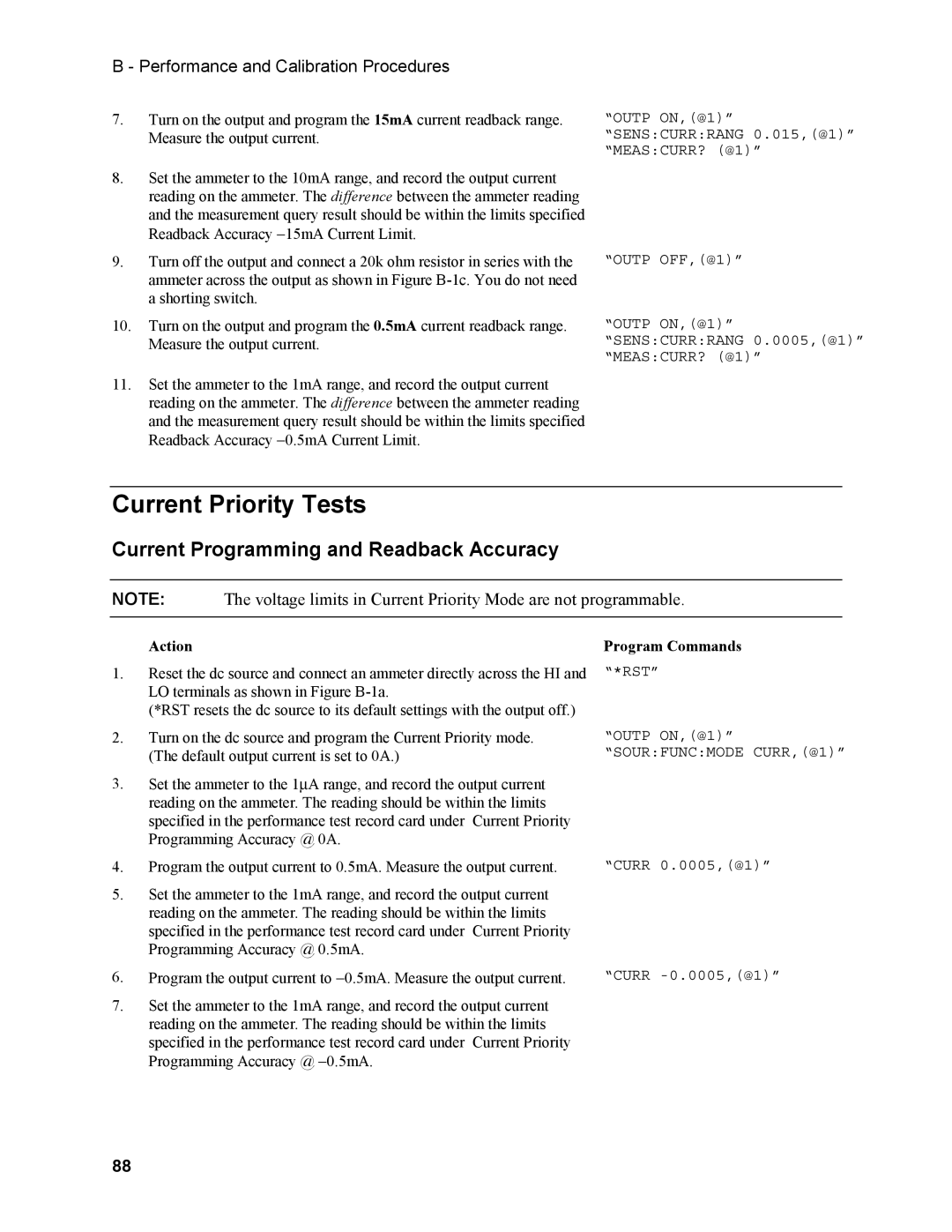 Agilent Technologies N3280A manual Current Priority Tests, Current Programming and Readback Accuracy 