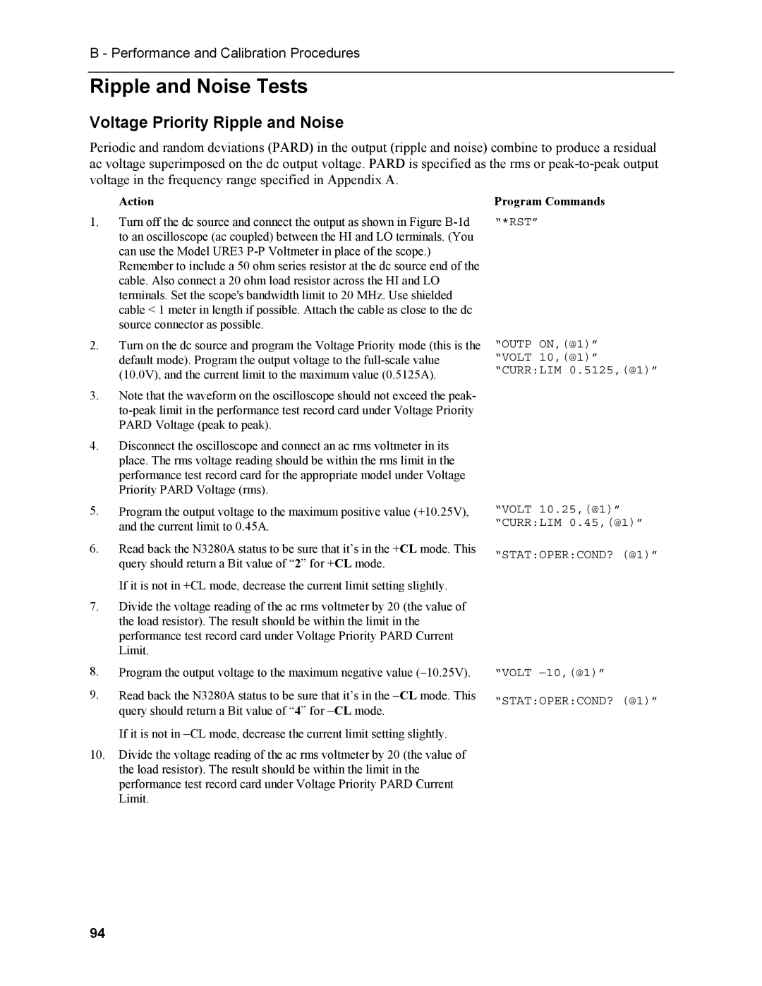 Agilent Technologies N3280A manual Ripple and Noise Tests, Voltage Priority Ripple and Noise 