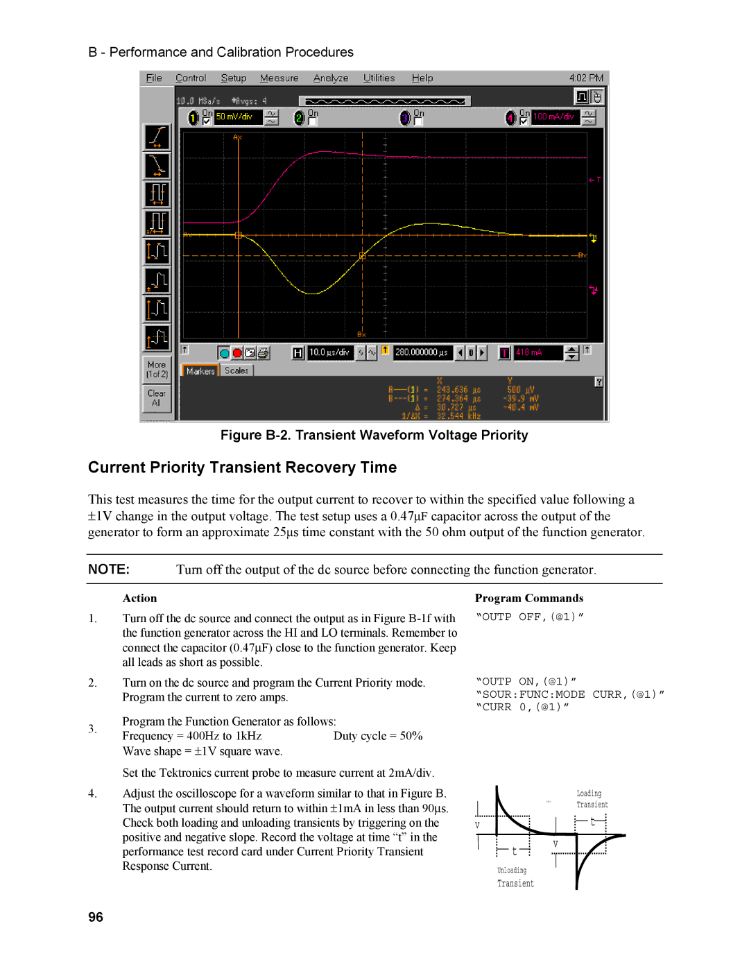 Agilent Technologies N3280A Current Priority Transient Recovery Time, Figure B-2. Transient Waveform Voltage Priority 