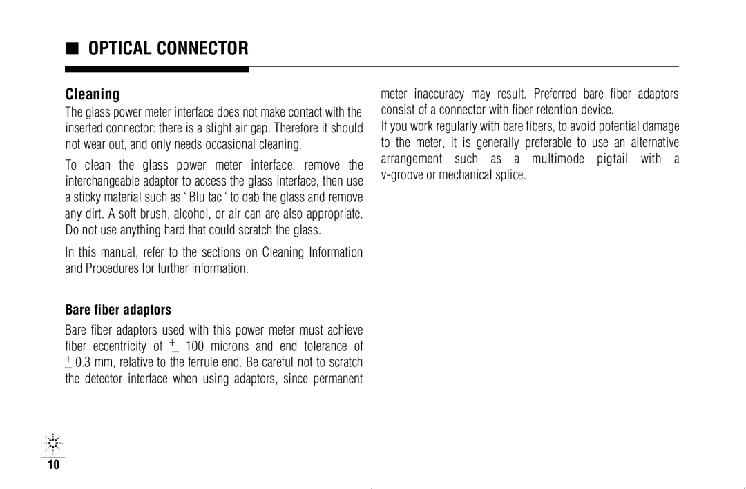 Agilent Technologies N3970A manual Cleaning, Bare fiber adaptors 