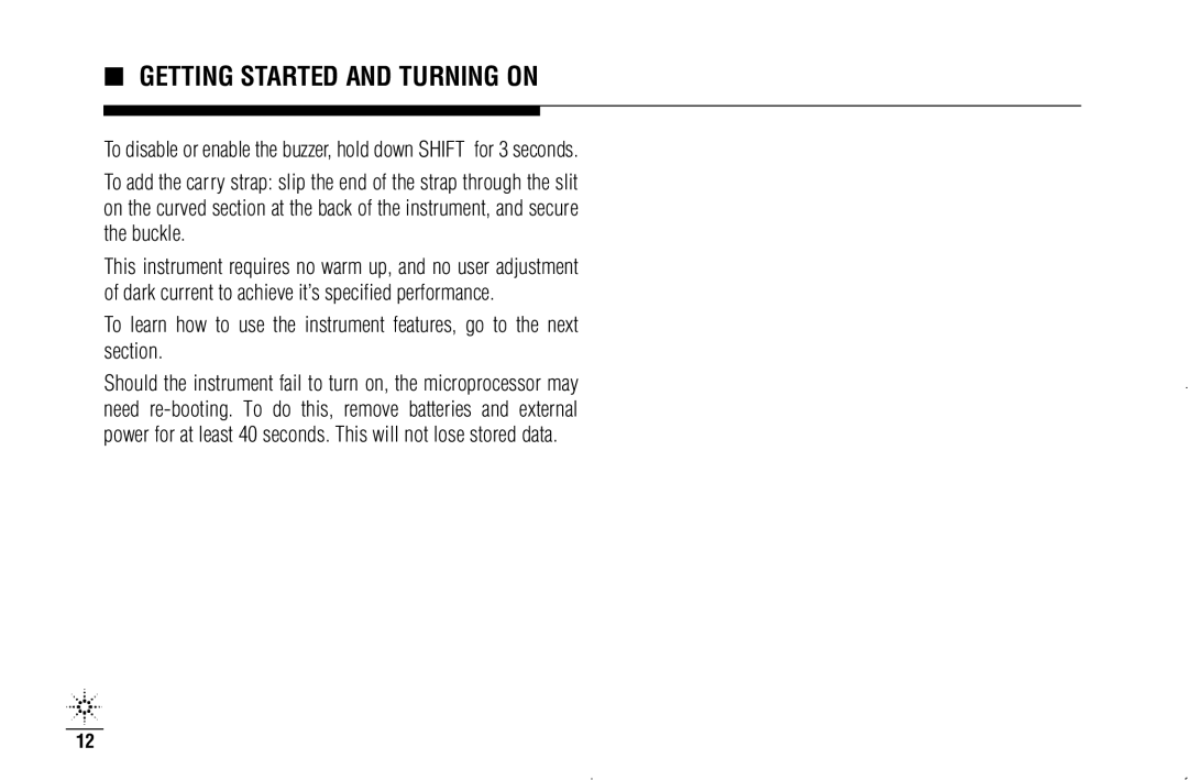 Agilent Technologies N3970A manual Getting Started and Turning on 