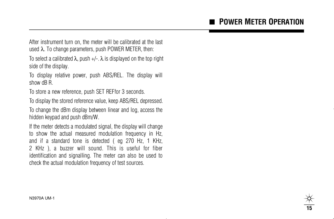 Agilent Technologies N3970A manual Power Meter Operation 