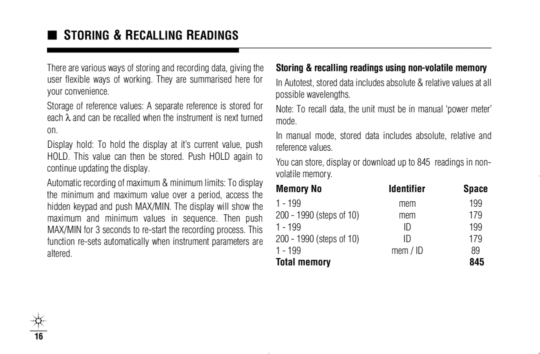 Agilent Technologies N3970A manual Storing & Recalling Readings, Storing & recalling readings using non-volatile memory 