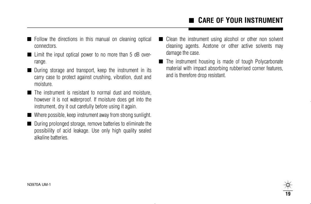 Agilent Technologies N3970A manual Care of Your Instrument 