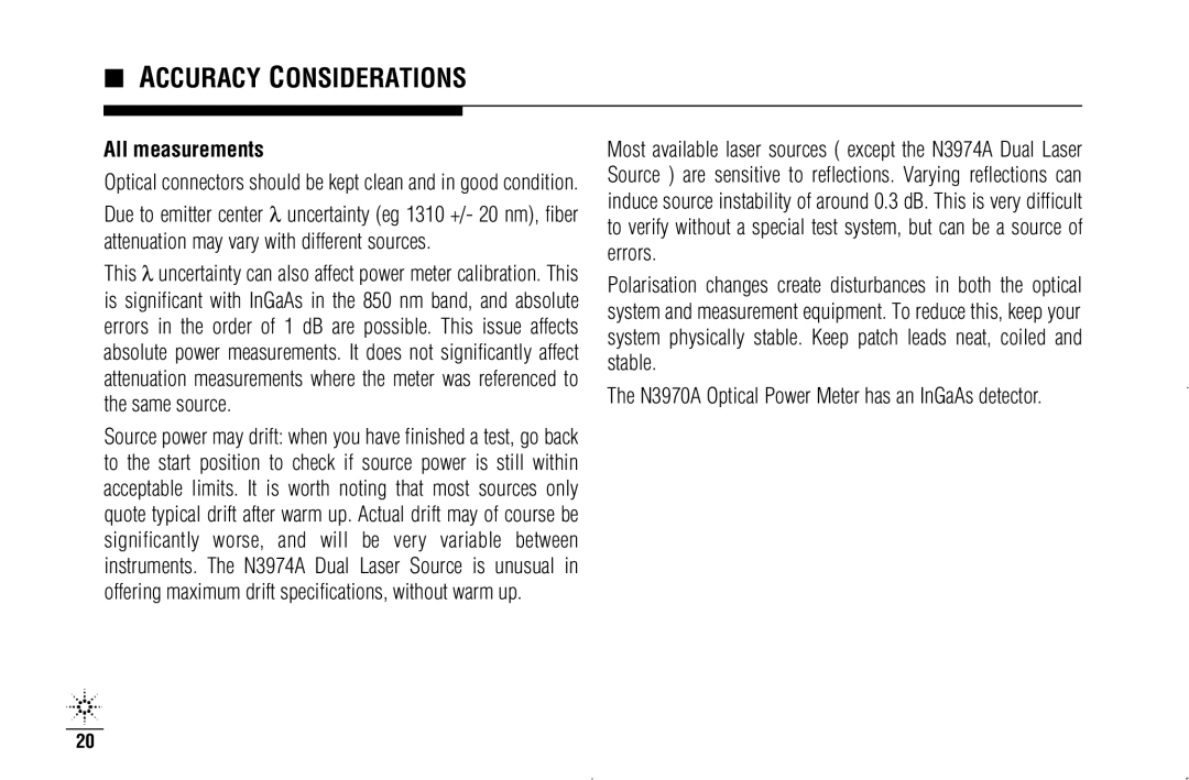 Agilent Technologies N3970A manual Accuracy Considerations, All measurements 