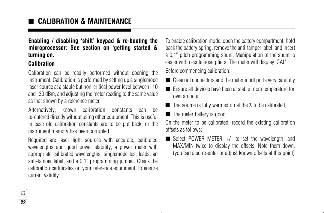 Agilent Technologies N3970A manual Calibration & Maintenance 