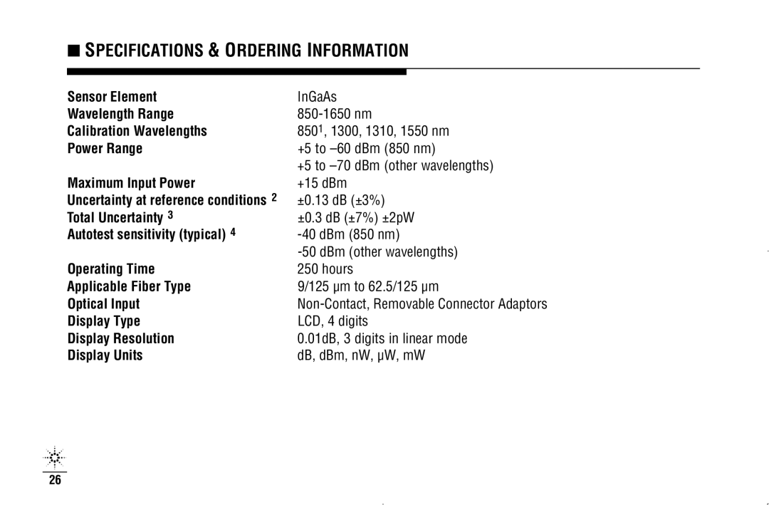 Agilent Technologies N3970A manual Specifications & Ordering Information 