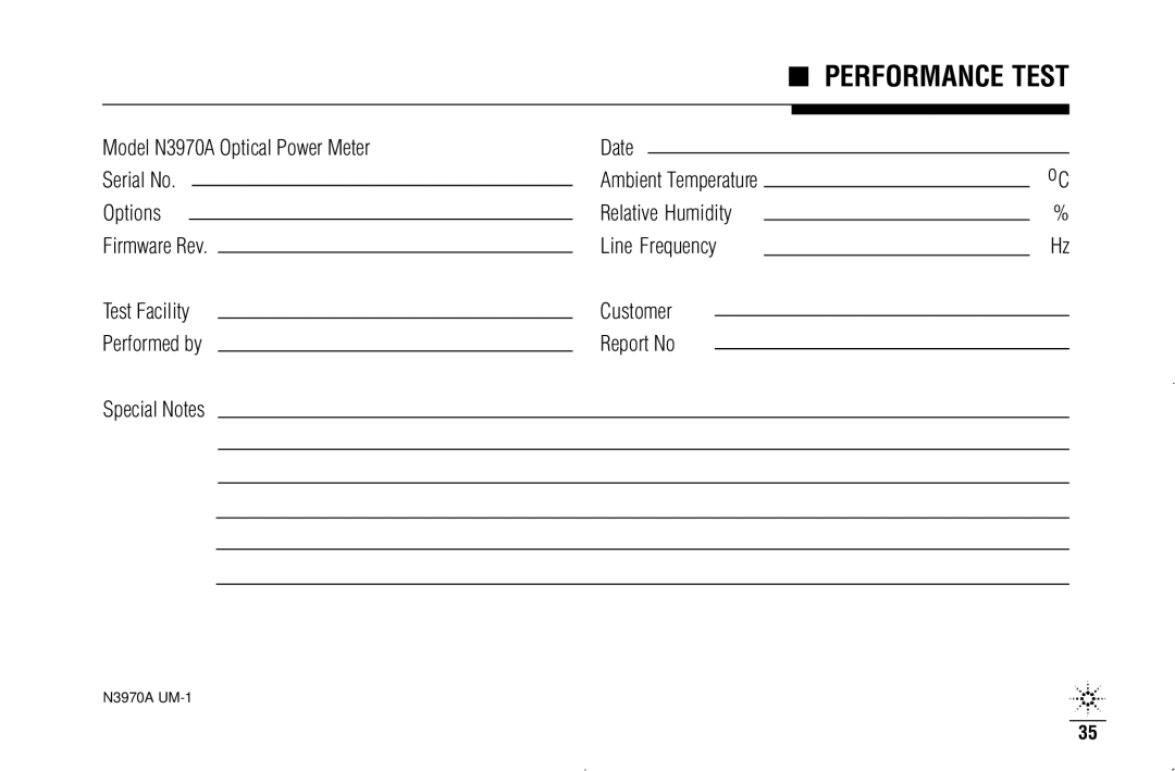 Agilent Technologies N3970A manual Performance Test 