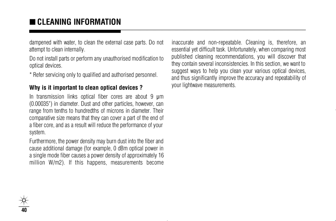 Agilent Technologies N3970A manual Why is it important to clean optical devices ? 