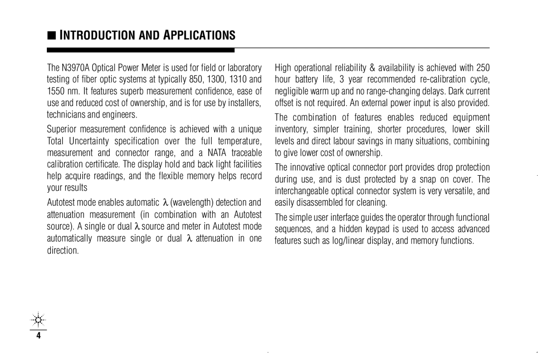 Agilent Technologies N3970A manual Introduction and Applications 