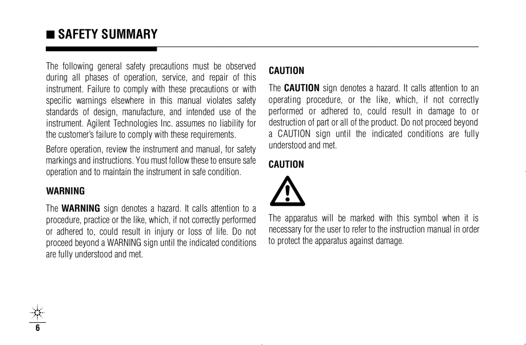 Agilent Technologies N3970A manual Safety Summary 