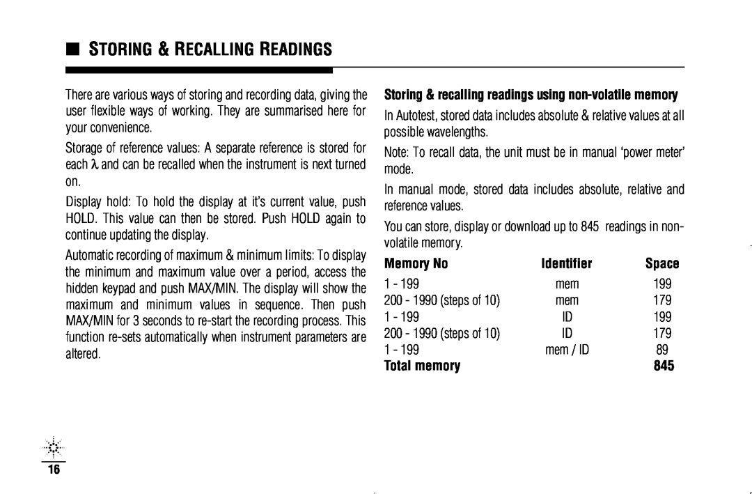 Agilent Technologies N3970A manual Storing & Recalling Readings, Storing & recalling readings using non-volatile memory 