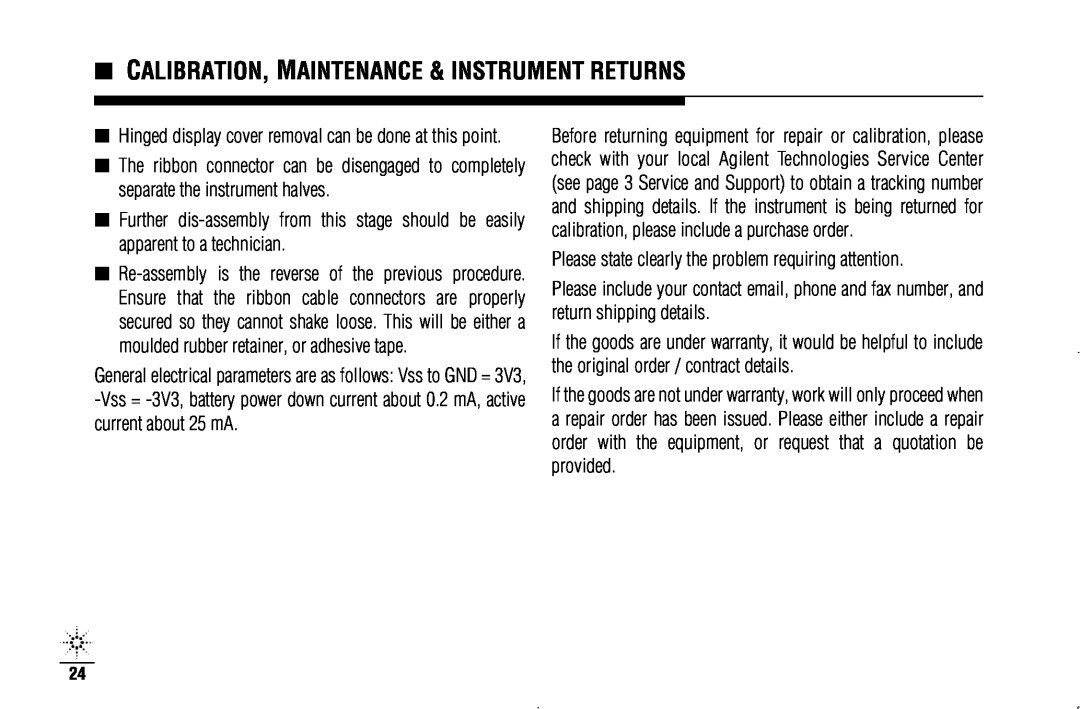 Agilent Technologies N3970A manual Calibration, Maintenance & Instrument Returns 