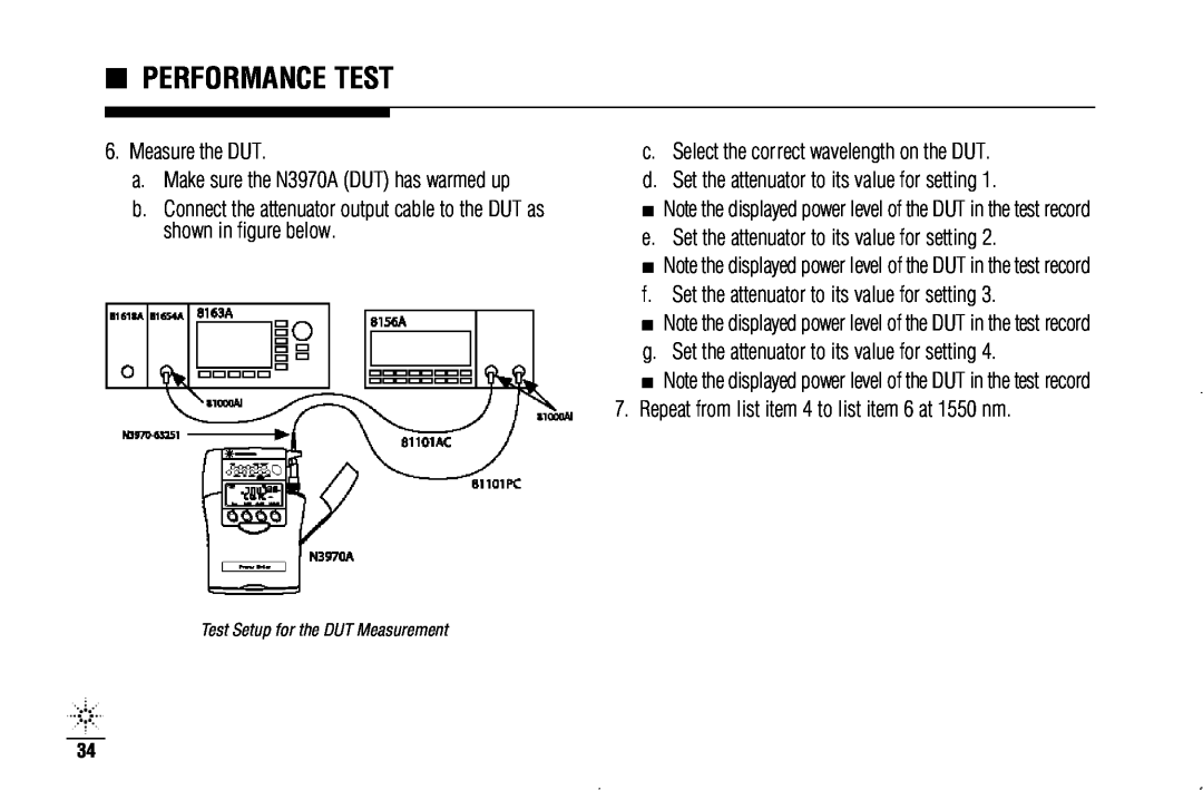Agilent Technologies N3970A manual Performance Test, Measure the DUT 