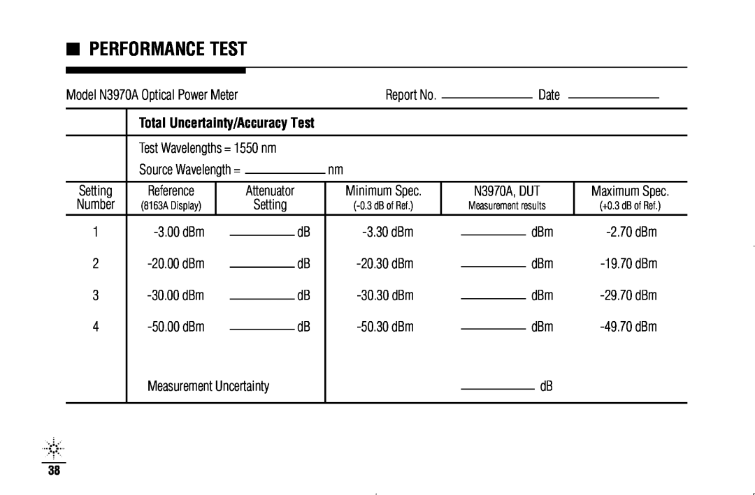 Agilent Technologies N3970A manual Performance Test 