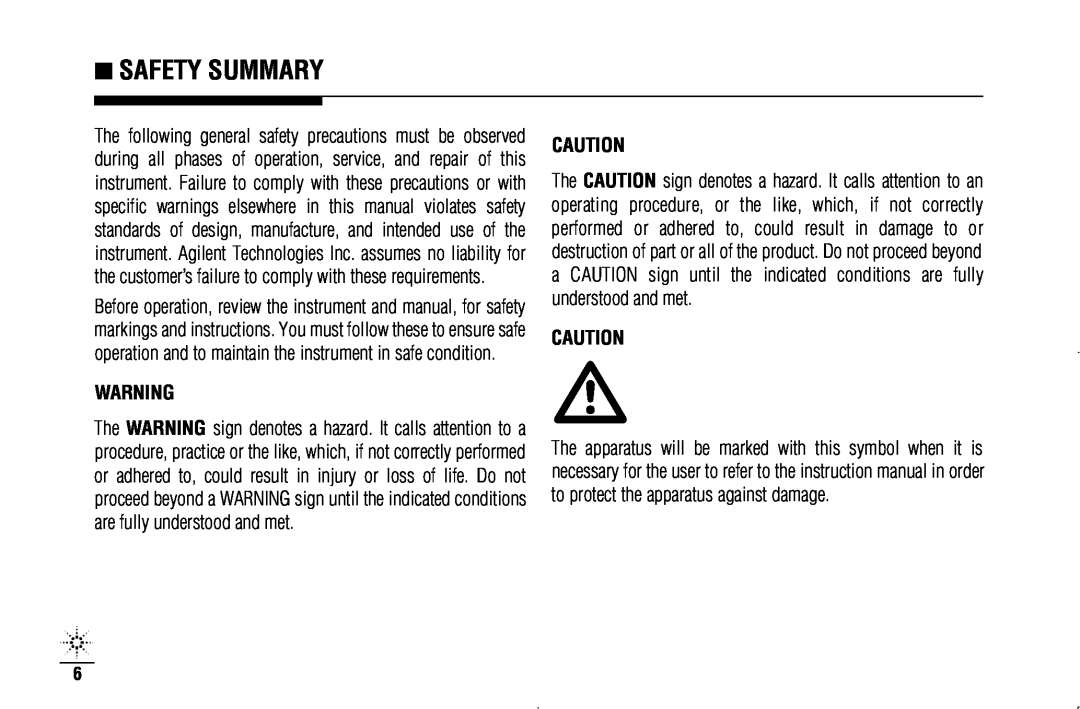 Agilent Technologies N3970A manual Safety Summary 
