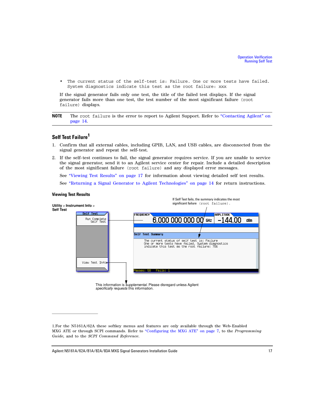 Agilent Technologies 82A, N5161A, 62A, 83A, 81A manual Self Test Failure1, Viewing Test Results 