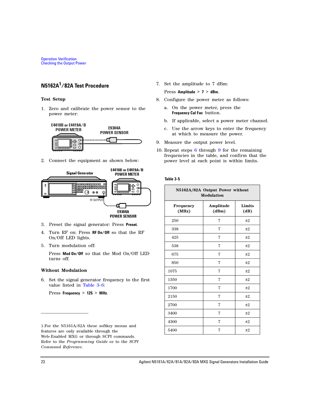 Agilent Technologies 81A, N5161A, 83A manual N5162A1/82A Test Procedure, Without Modulation 