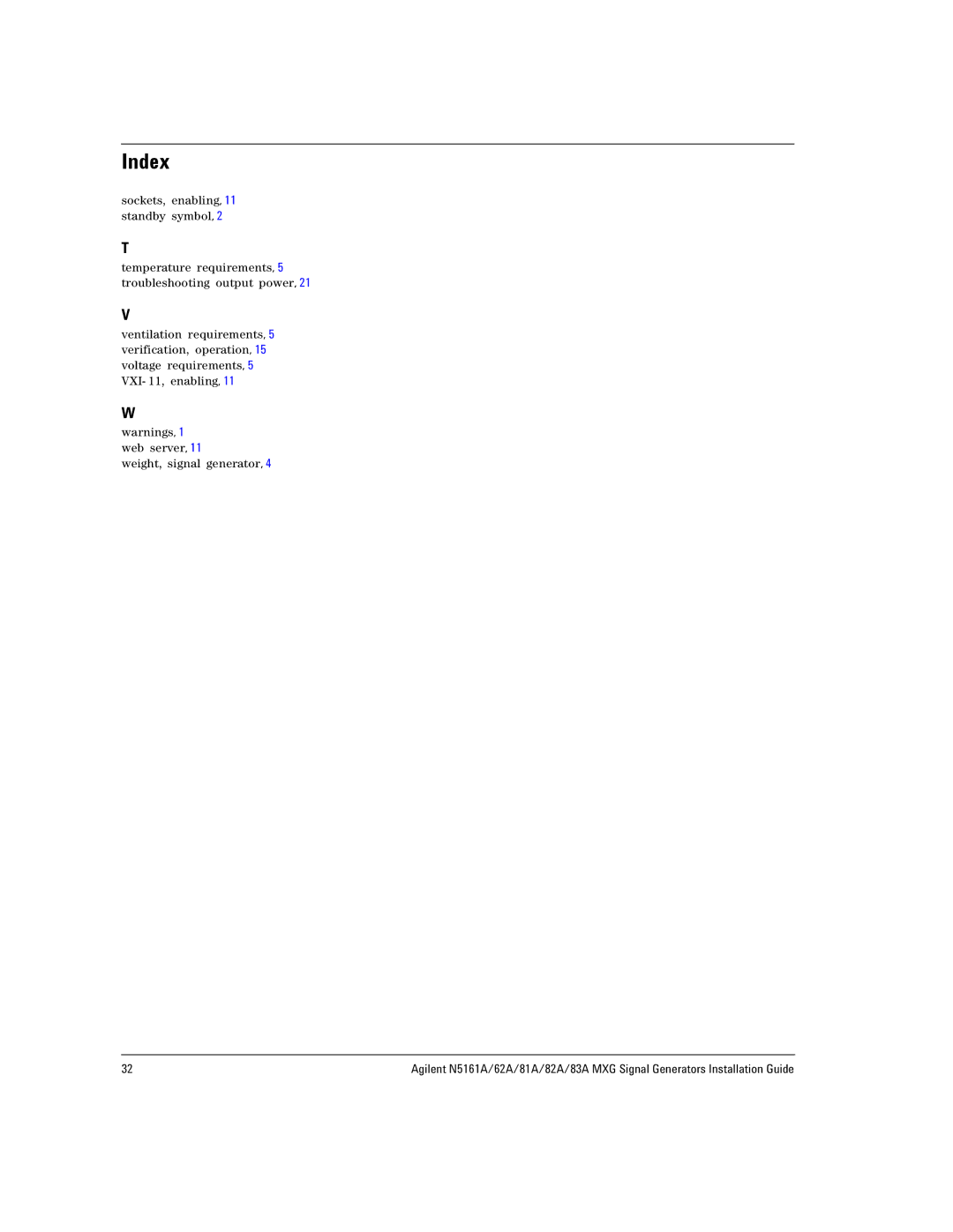 Agilent Technologies 82A, N5161A, 62A, 83A, 81A manual Index 