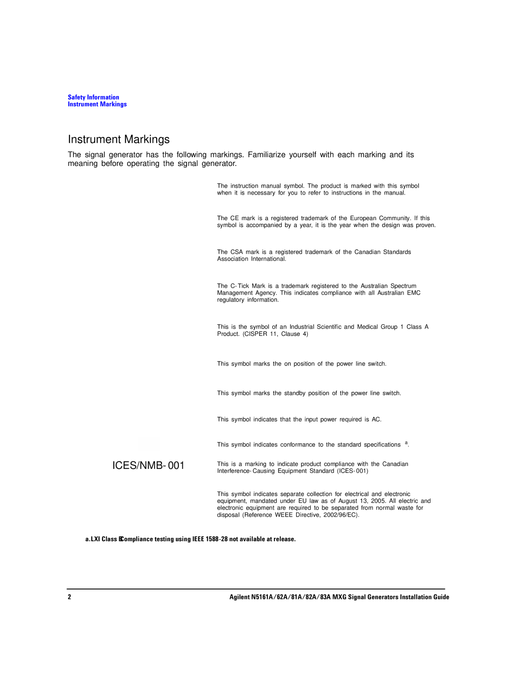 Agilent Technologies 82A, N5161A, 62A, 83A, 81A manual Instrument Markings, Ices/Nmb 