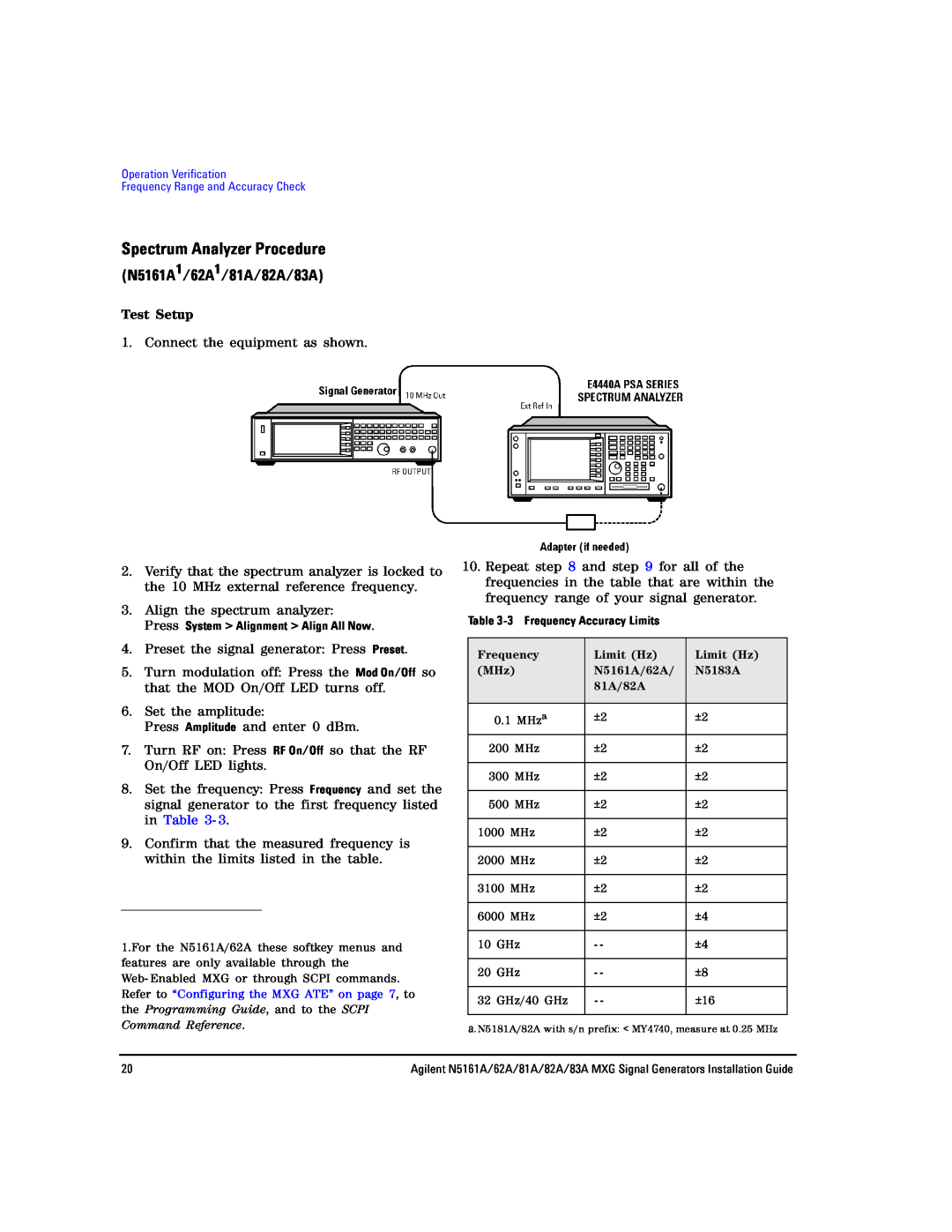 Agilent Technologies manual Spectrum Analyzer Procedure, N5161A1/62A1/81A/82A/83A 