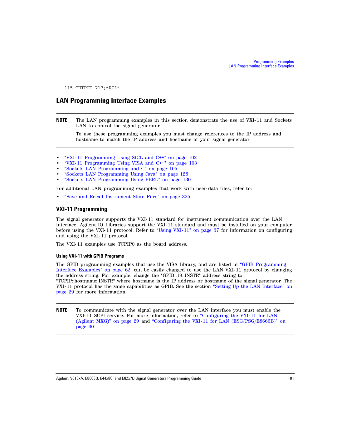 Agilent Technologies E8663B manual LAN Programming Interface Examples, VXI-11 Programming, Using VXI-11 with Gpib Programs 