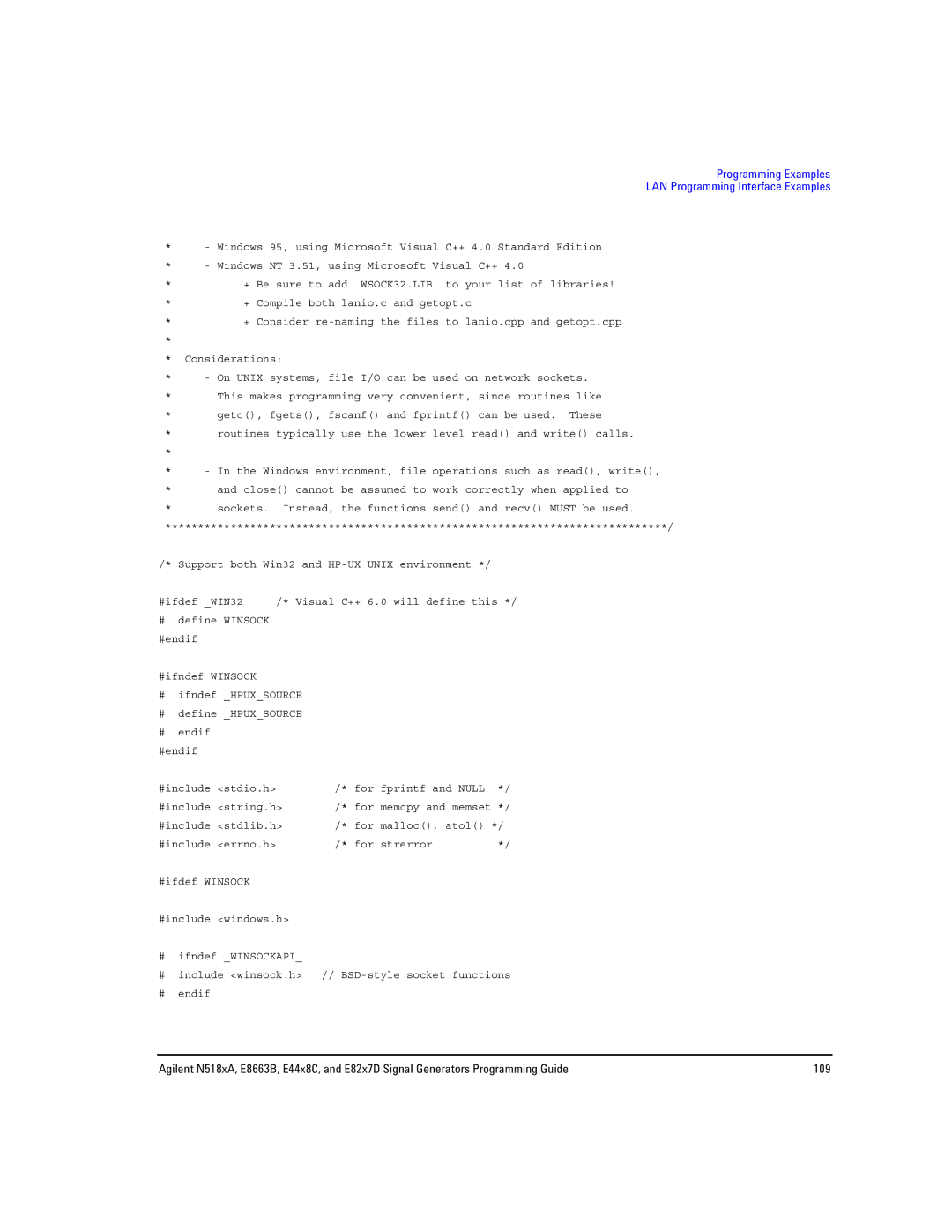 Agilent Technologies E8663B, N5181A/82A, N5183A MXG manual Programming Examples LAN Programming Interface Examples 