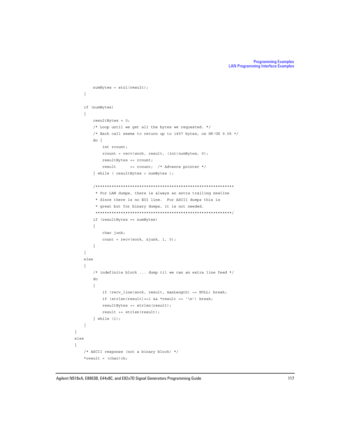 Agilent Technologies E8663B, N5181A/82A, N5183A MXG manual Programming Examples LAN Programming Interface Examples 