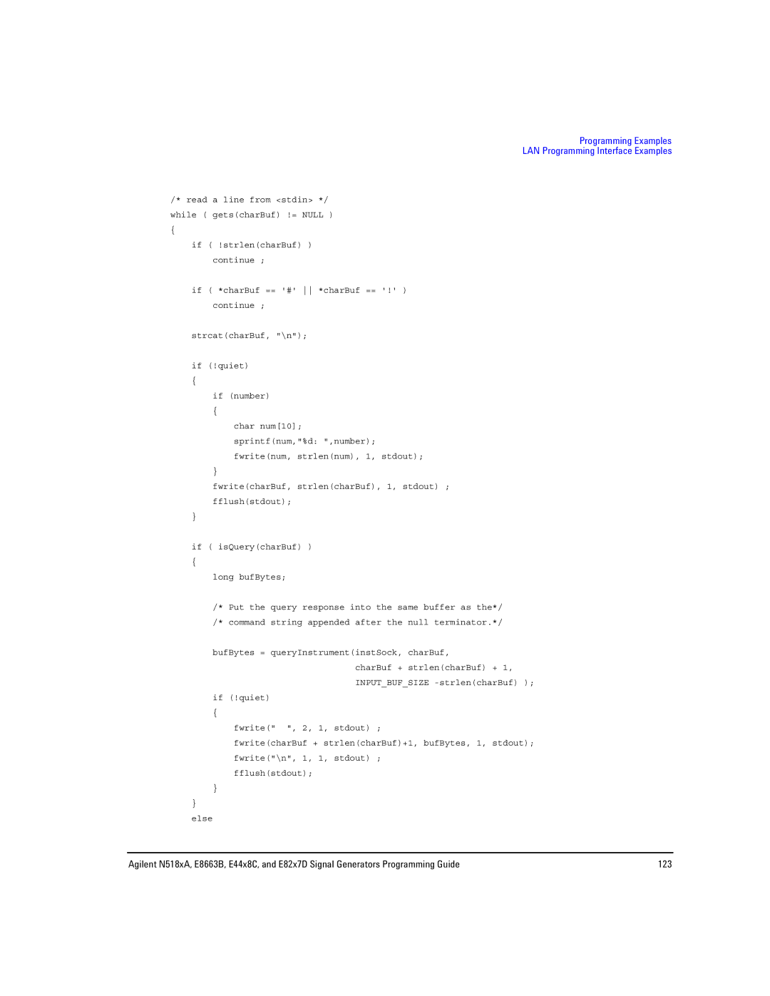 Agilent Technologies N5181A/82A, N5183A MXG, E8663B manual Programming Examples LAN Programming Interface Examples 