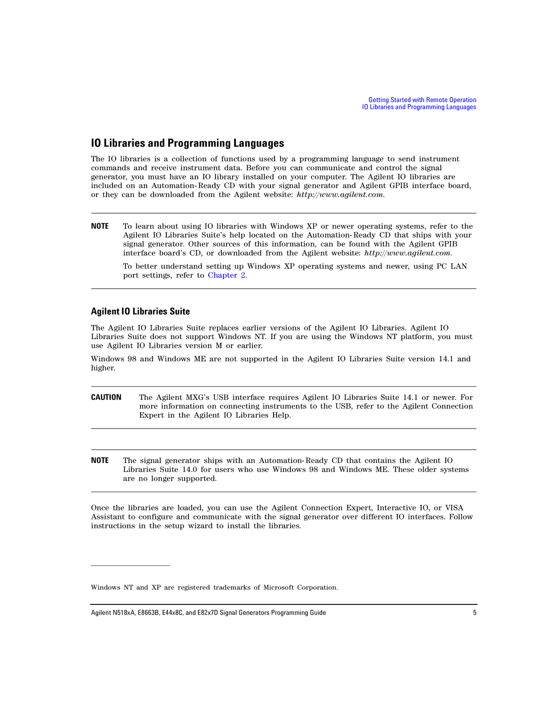 Agilent Technologies E8663B, N5183A, N5181A/82A manual IO Libraries and Programming Languages, Agilent IO Libraries Suite 