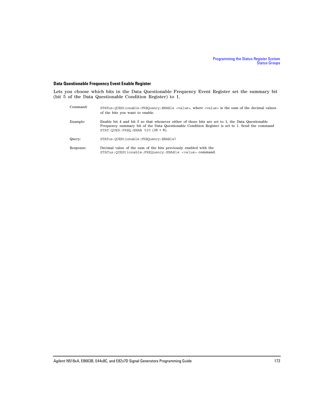 Agilent Technologies E8663B, N5181A/82A, N5183A MXG manual Data Questionable Frequency Event Enable Register 