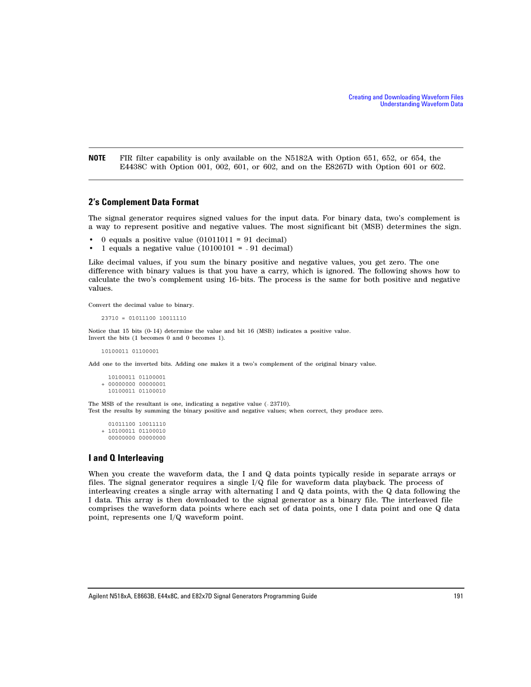 Agilent Technologies N5181A/82A, N5183A MXG, E8663B manual ’s Complement Data Format, Q Interleaving 