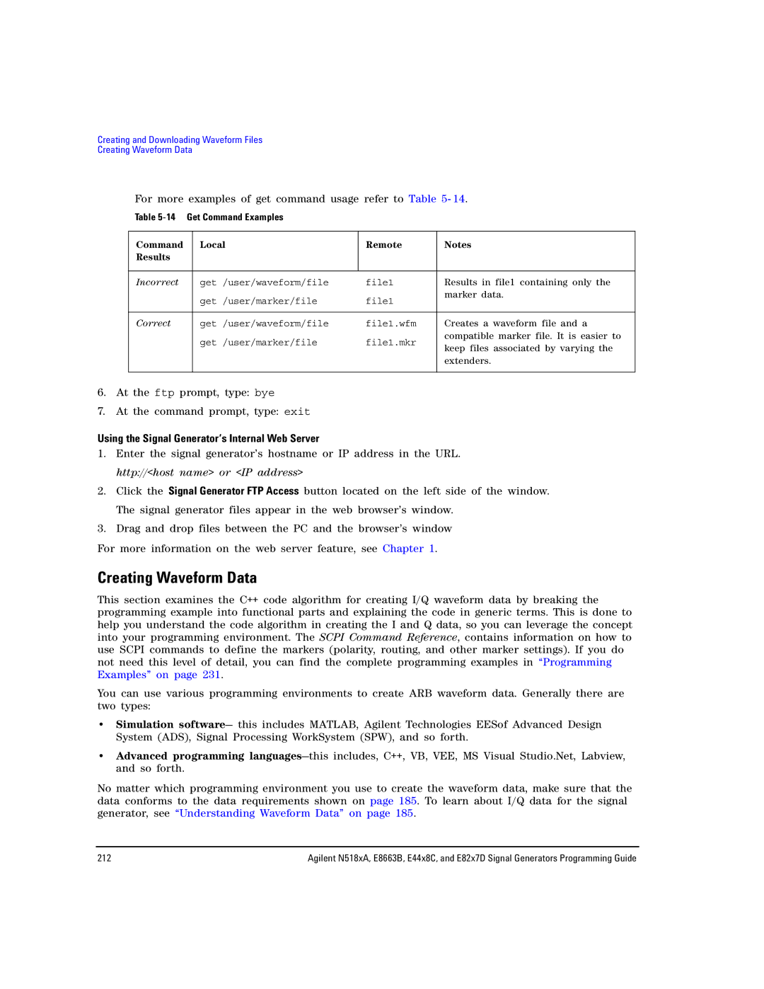 Agilent Technologies N5183A MXG, N5181A/82A manual Creating Waveform Data, Using the Signal Generator’s Internal Web Server 