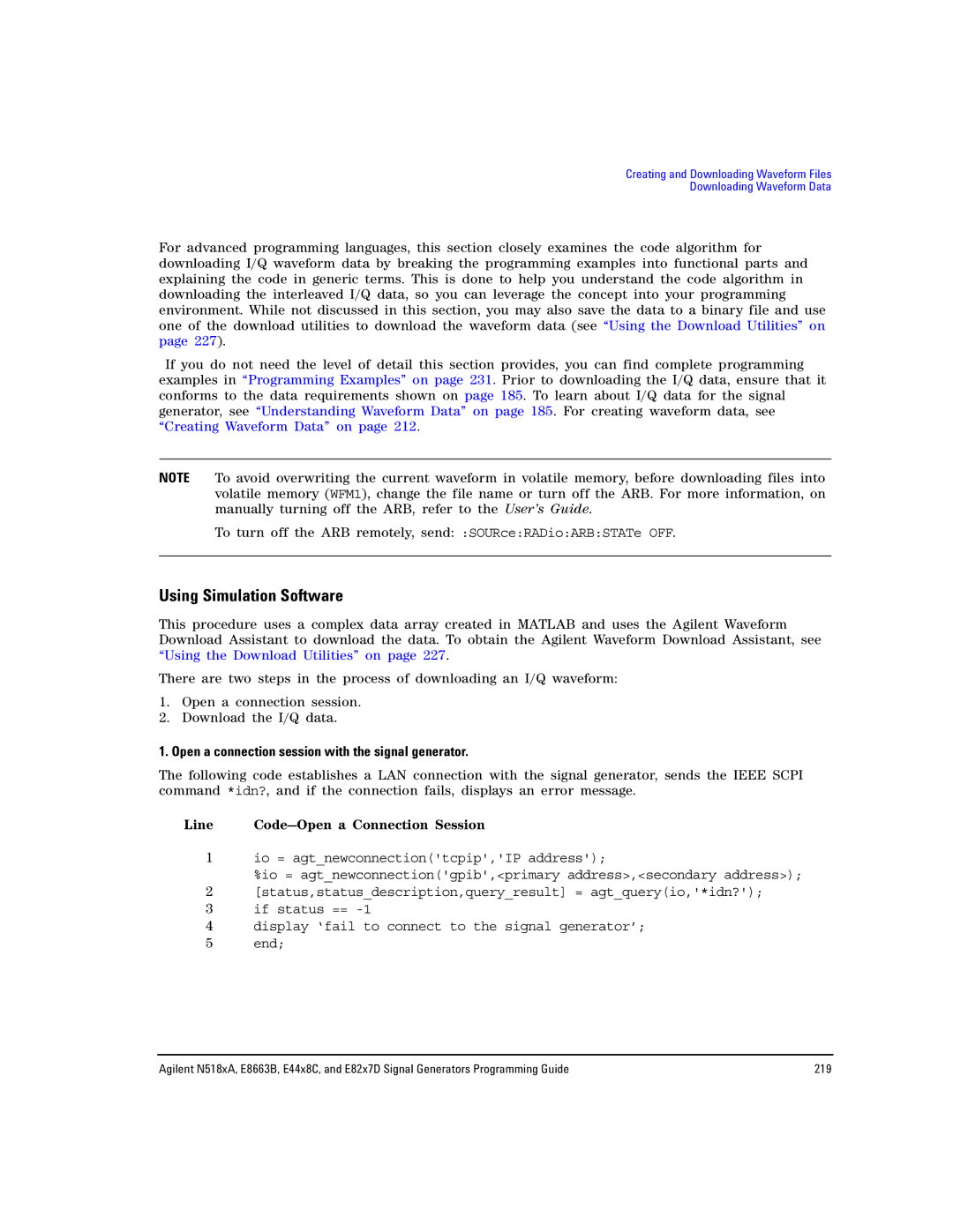 Agilent Technologies N5181A/82A, N5183A Using Simulation Software, Open a connection session with the signal generator 