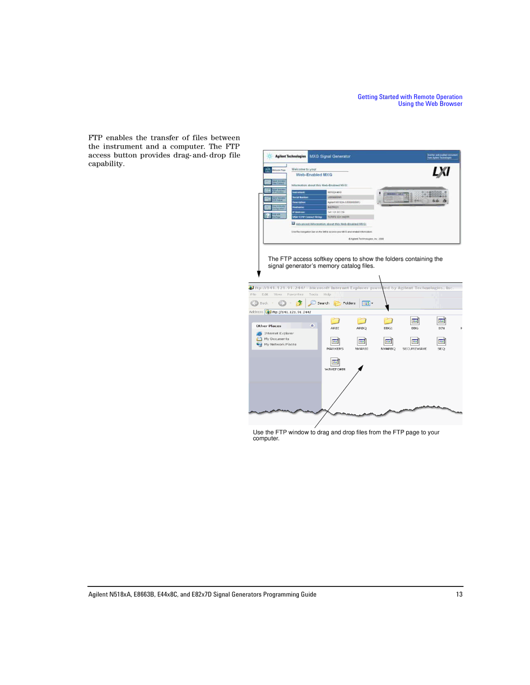 Agilent Technologies E8663B, N5181A/82A, N5183A MXG manual Getting Started with Remote Operation Using the Web Browser 