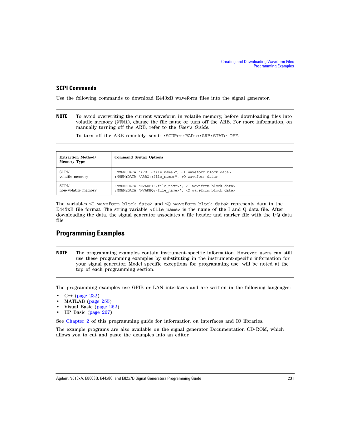 Agilent Technologies N5181A/82A, N5183A MXG, E8663B manual Programming Examples, Scpi Commands 