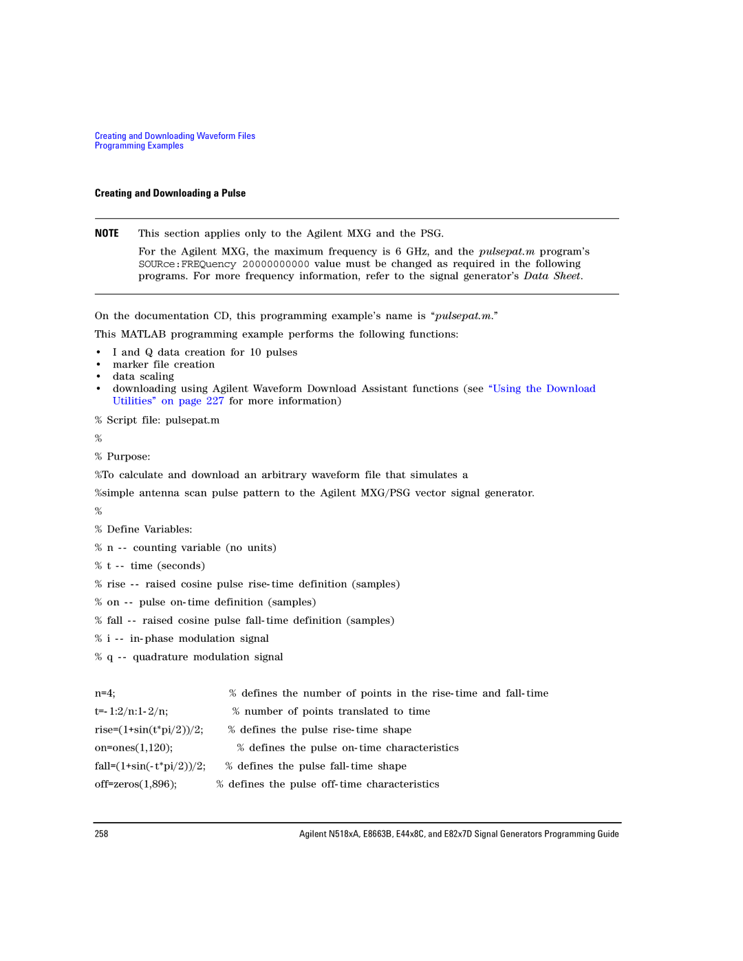 Agilent Technologies N5181A/82A, N5183A MXG, E8663B manual Creating and Downloading a Pulse 