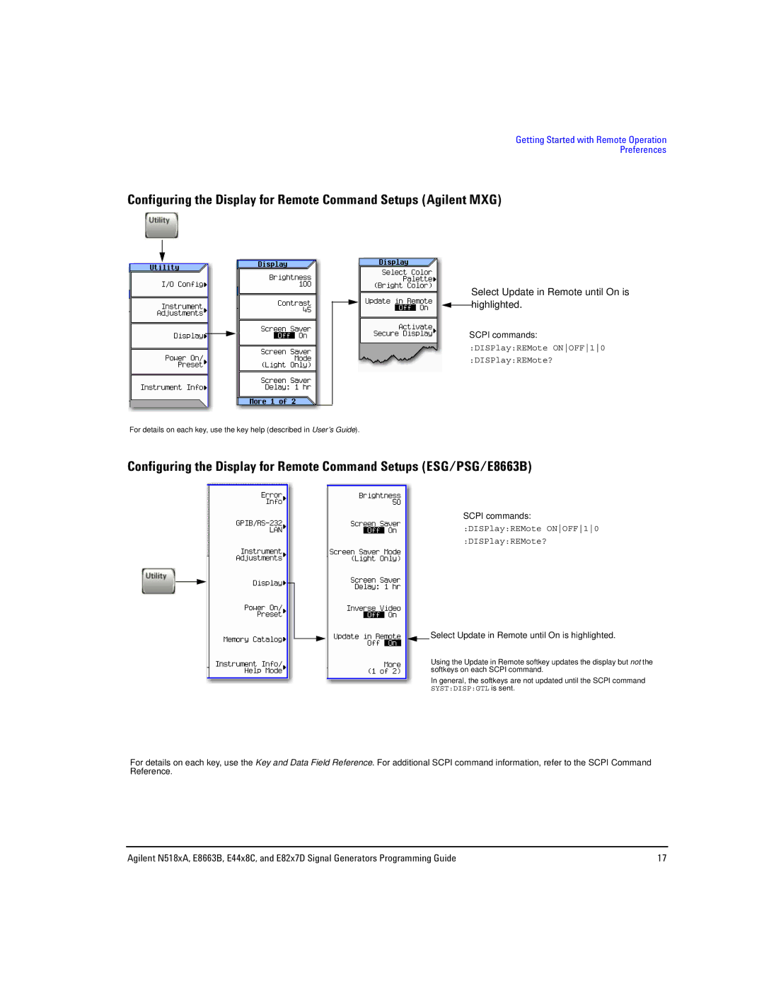 Agilent Technologies E8663B, N5181A/82A, N5183A MXG manual Select Update in Remote until On is highlighted 