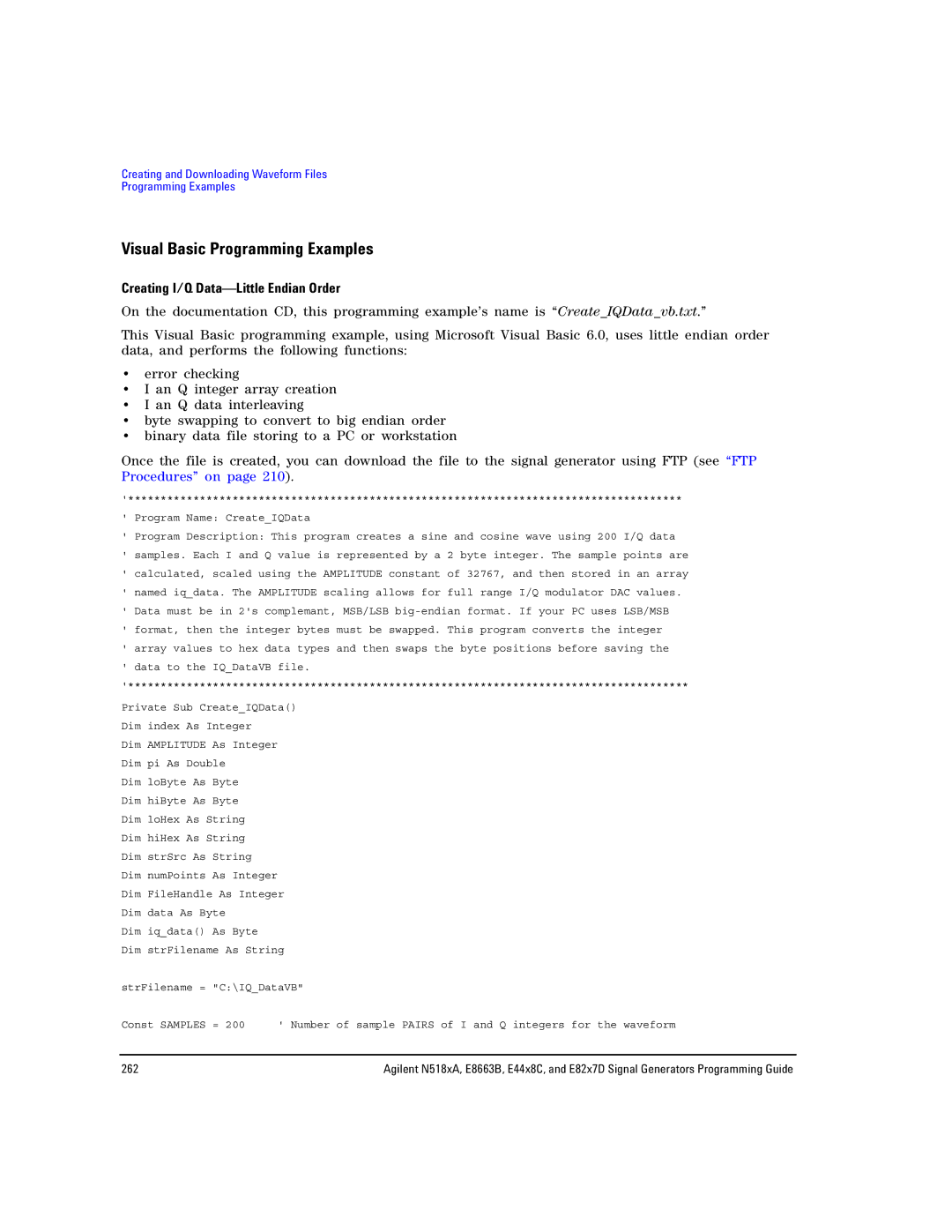 Agilent Technologies N5183A, N5181A/82A, E8663B Visual Basic Programming Examples, Creating I/Q Data-Little Endian Order 