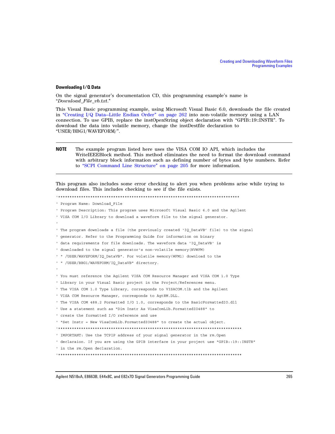 Agilent Technologies E8663B, N5181A/82A, N5183A MXG manual Downloading I/Q Data 