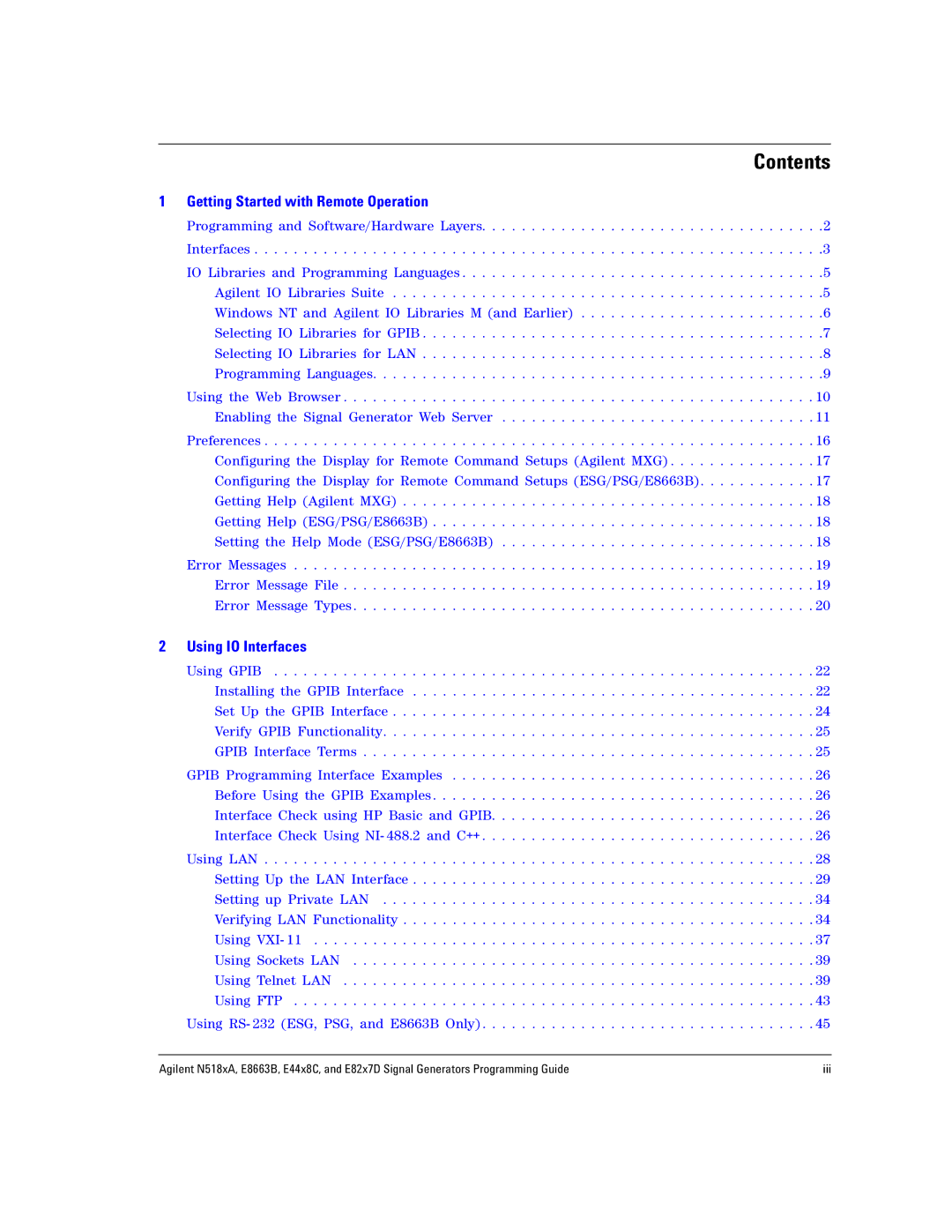 Agilent Technologies E8663B, N5181A/82A, N5183A MXG manual Contents 