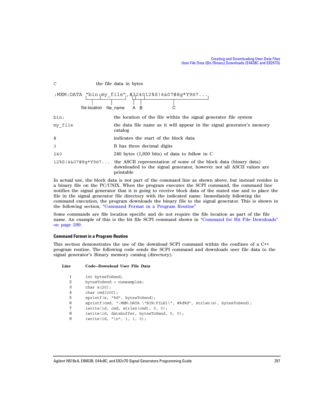 Agilent Technologies E8663B, N5181A/82A, N5183A MXG manual Memdata, Command Format in a Program Routine 