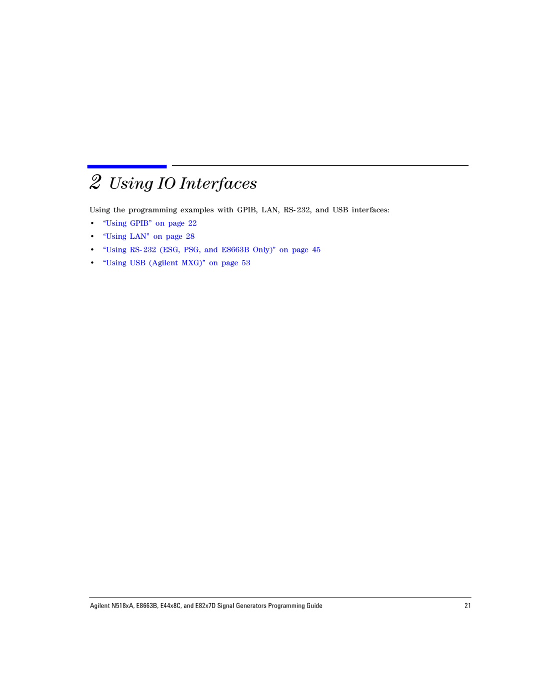 Agilent Technologies E8663B, N5181A/82A, N5183A MXG manual Using IO Interfaces 