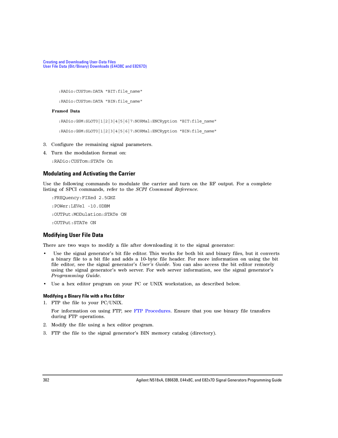 Agilent Technologies N5181A/82A, N5183A MXG, E8663B manual Modulating and Activating the Carrier, Modifying User File Data 