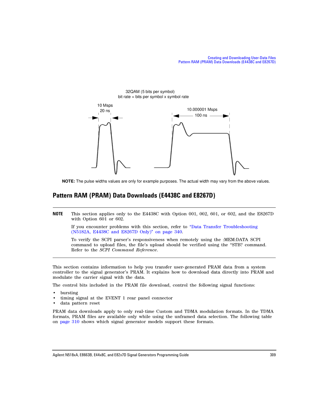 Agilent Technologies E8663B, N5181A/82A, N5183A MXG manual Pattern RAM Pram Data Downloads E4438C and E8267D 