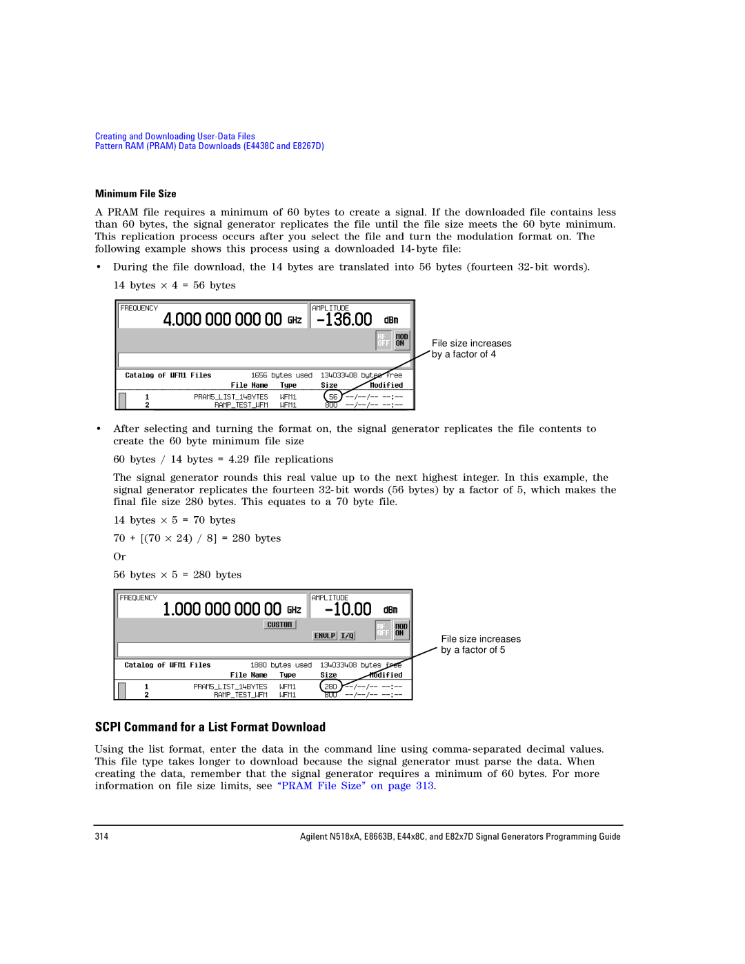 Agilent Technologies N5181A/82A, N5183A MXG, E8663B manual Scpi Command for a List Format Download, Minimum File Size 