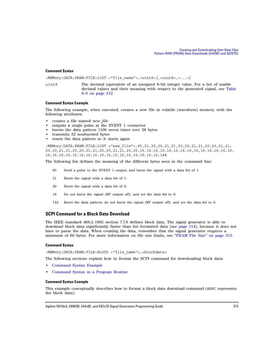 Agilent Technologies N5181A/82A, N5183A MXG, E8663B manual Scpi Command for a Block Data Download, Command Syntax 